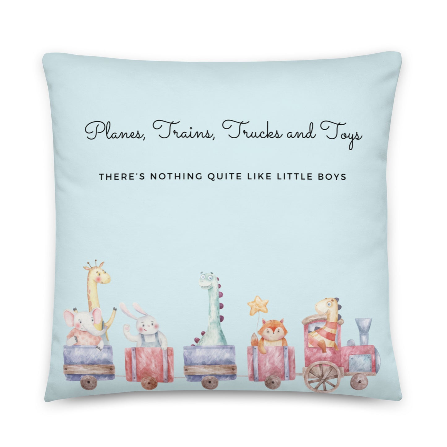 Trains and Trucks Nursery Pillow